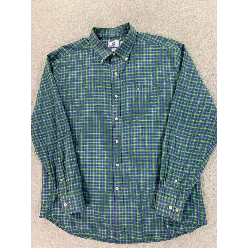 Southern Tide Classic Fit Cotton Plaid Button Down Shirt (Men's Xl) Green